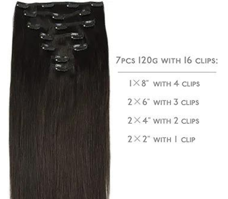 WENNALIFE Clip in human hair extentions- 18inch, 120g, 7pcs, dark brown